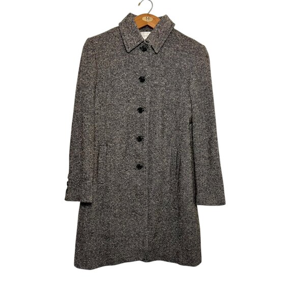 Tweed Heavy Long Overcoat Trench Coat Wool Teacher Academia Preppy Money Large - Picture 1 of 12